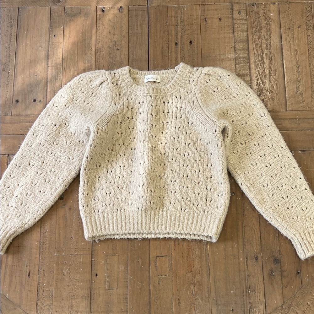 Rylee + cru balloon sweater knit natural open weave crewneck 6-7 years